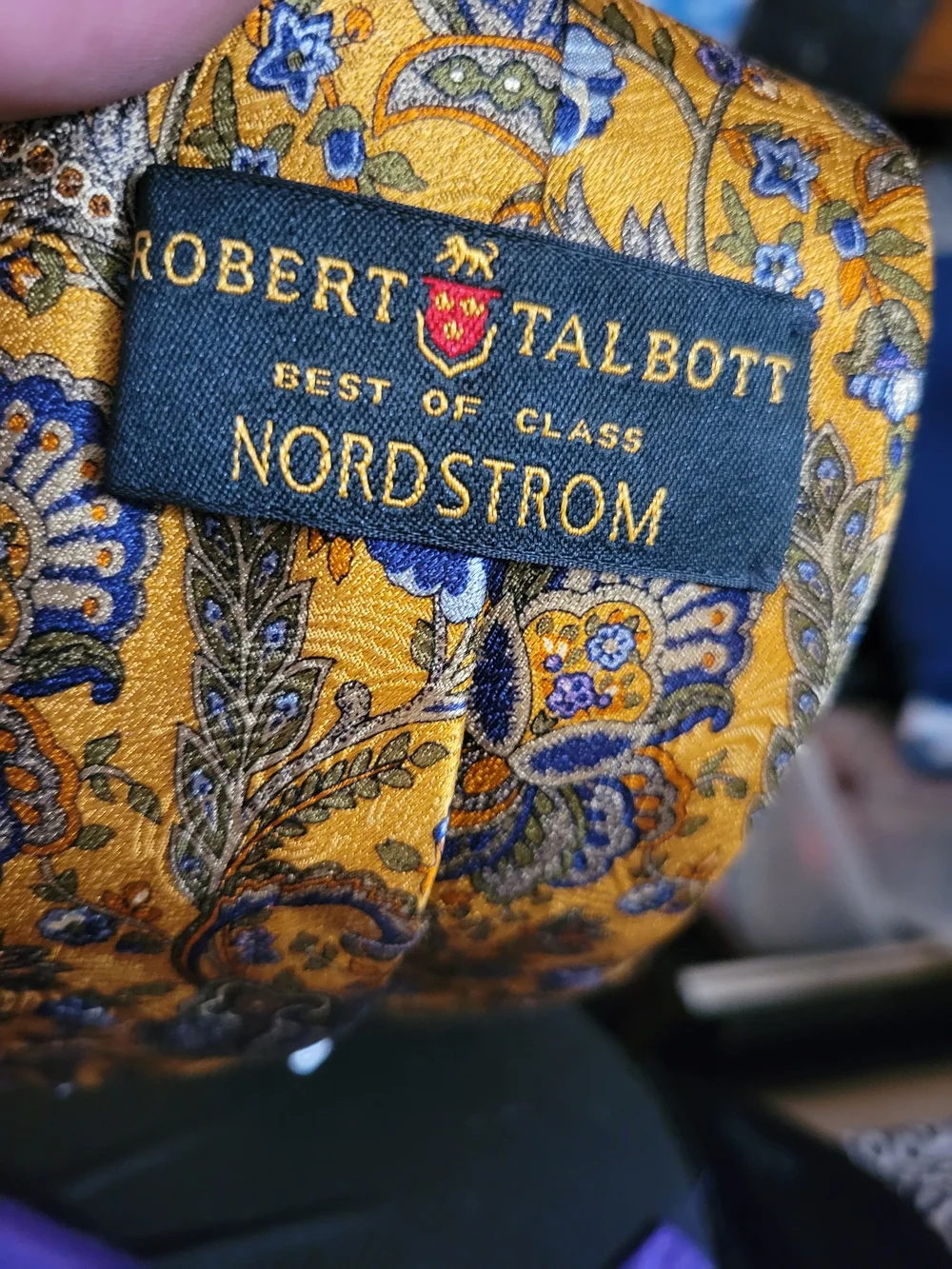Robert Talbott Yellow Paisley Silk Tie with Purple and Blue Accents